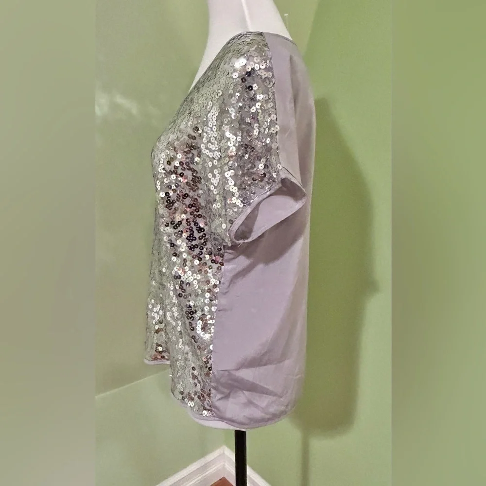 Sparkly Silver Sequin Shortsleeved Top by Seductions - New Size Medium 💍 - Picture 6 of 12